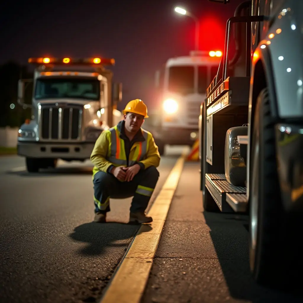 A close-up of a tow truck operator professionally securing a vehicle's wheel with a soft-strap tie-down to prevent damage.